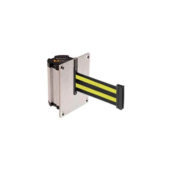 Lavi Industries Lavi Industries Recessed Wall Mount Retractable Belt Barrier, Satin Case W/10' Black/Neon Ylw Belt 50-3012BN - main